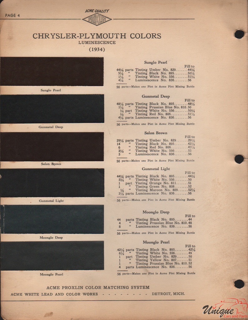 1934 Plymouth Paint Charts Acme 2